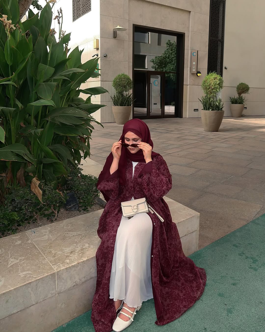 Red and white Abaya