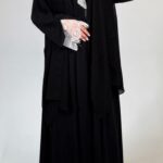 Wrap Abaya Black with white lace by pardah uk